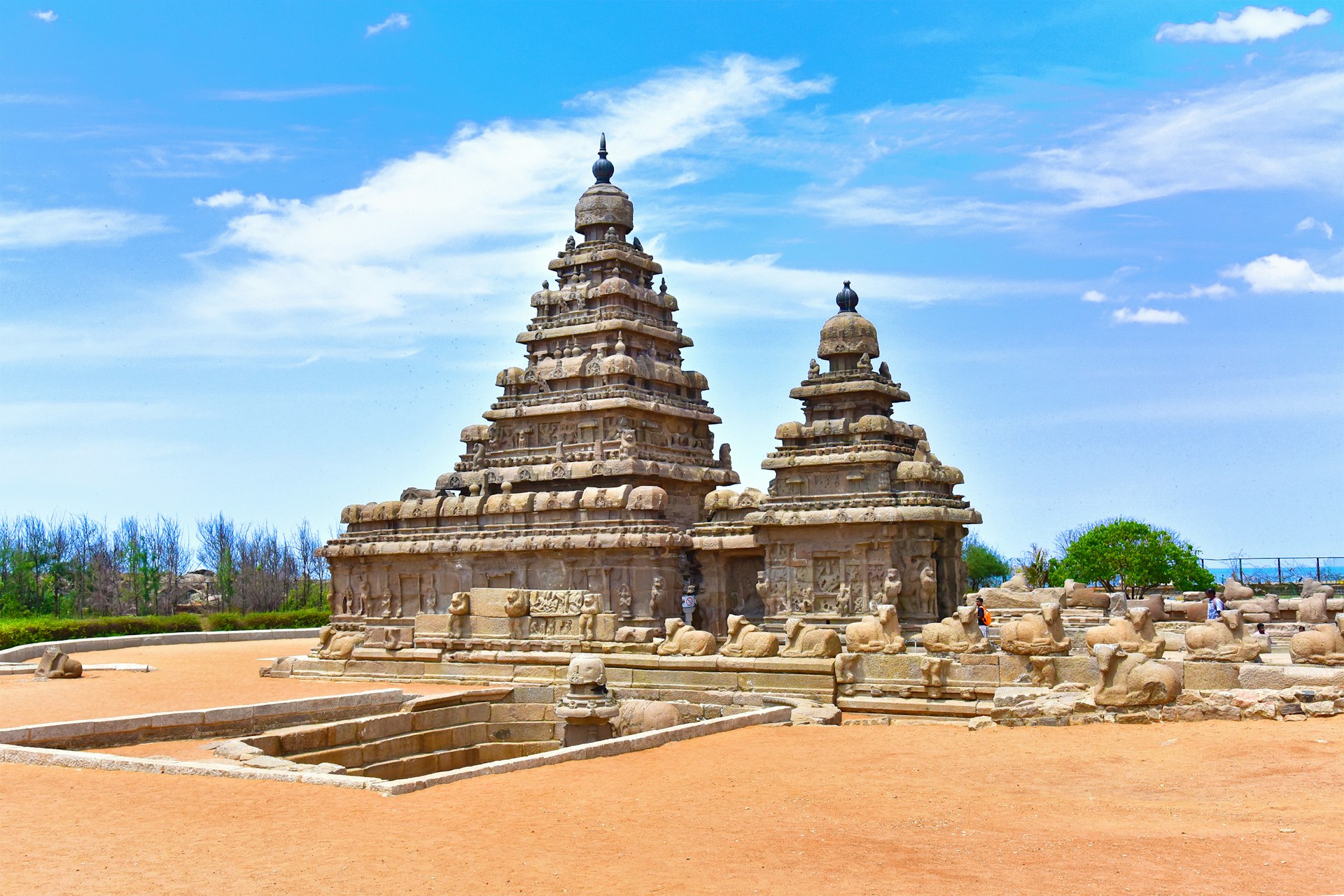 The Shore Temple of Mahabalipuram (Mamallapuram) on a bright sunny day