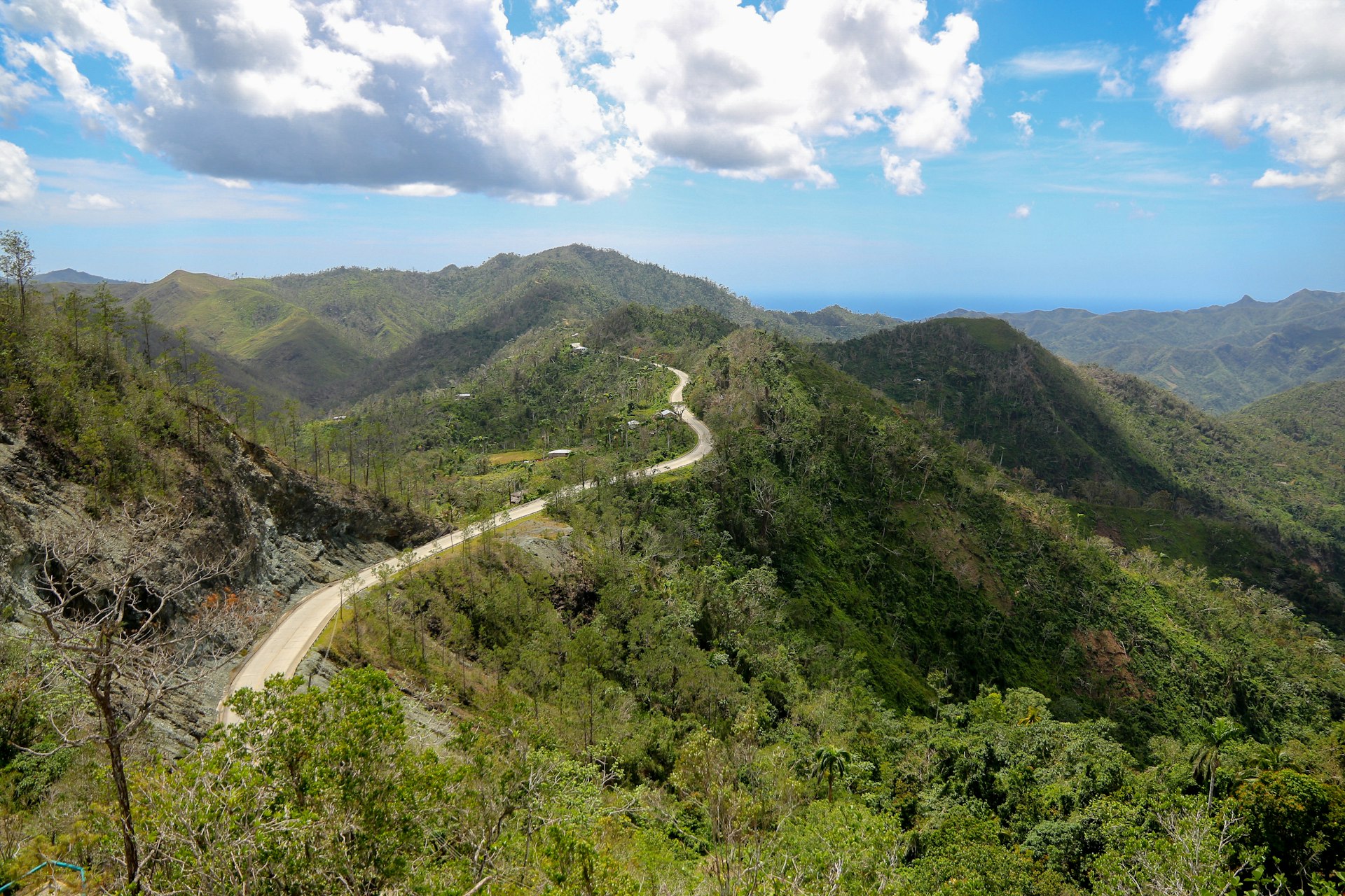 The winding La Farola road along a mountain ridge in the Sierra Maestra mountains, Cuba