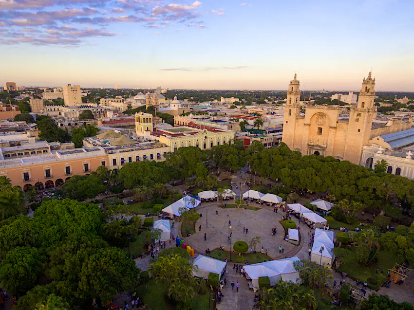 Aerial of Plaza Grande in Merida.
