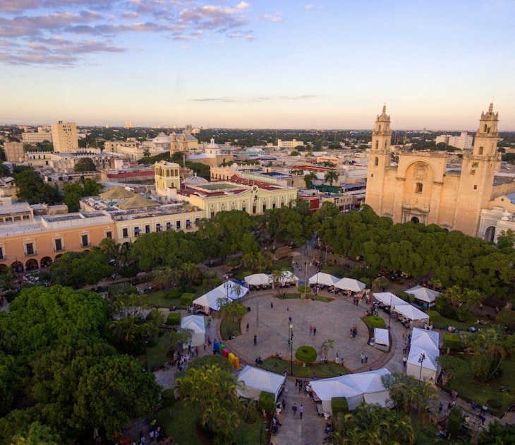Aerial of Plaza Grande in Merida.