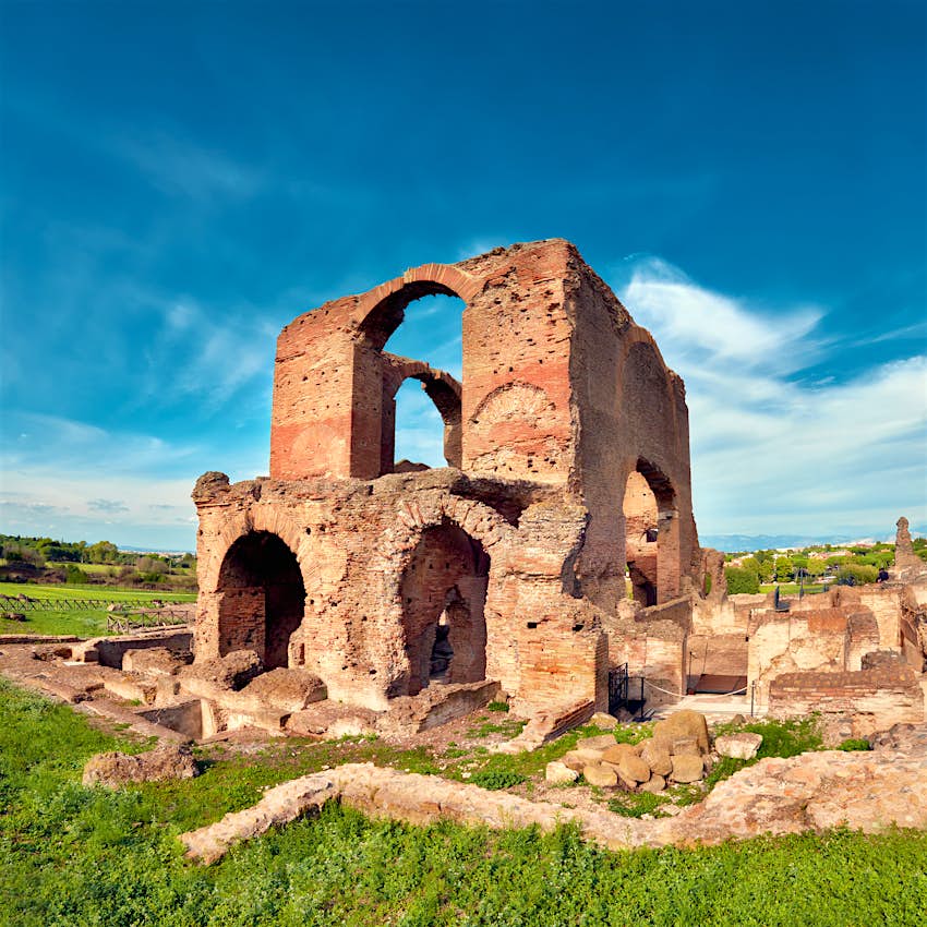 Arches in a section of ruins from the ancient Villa dei Quintili, along the Appian Way in Rome