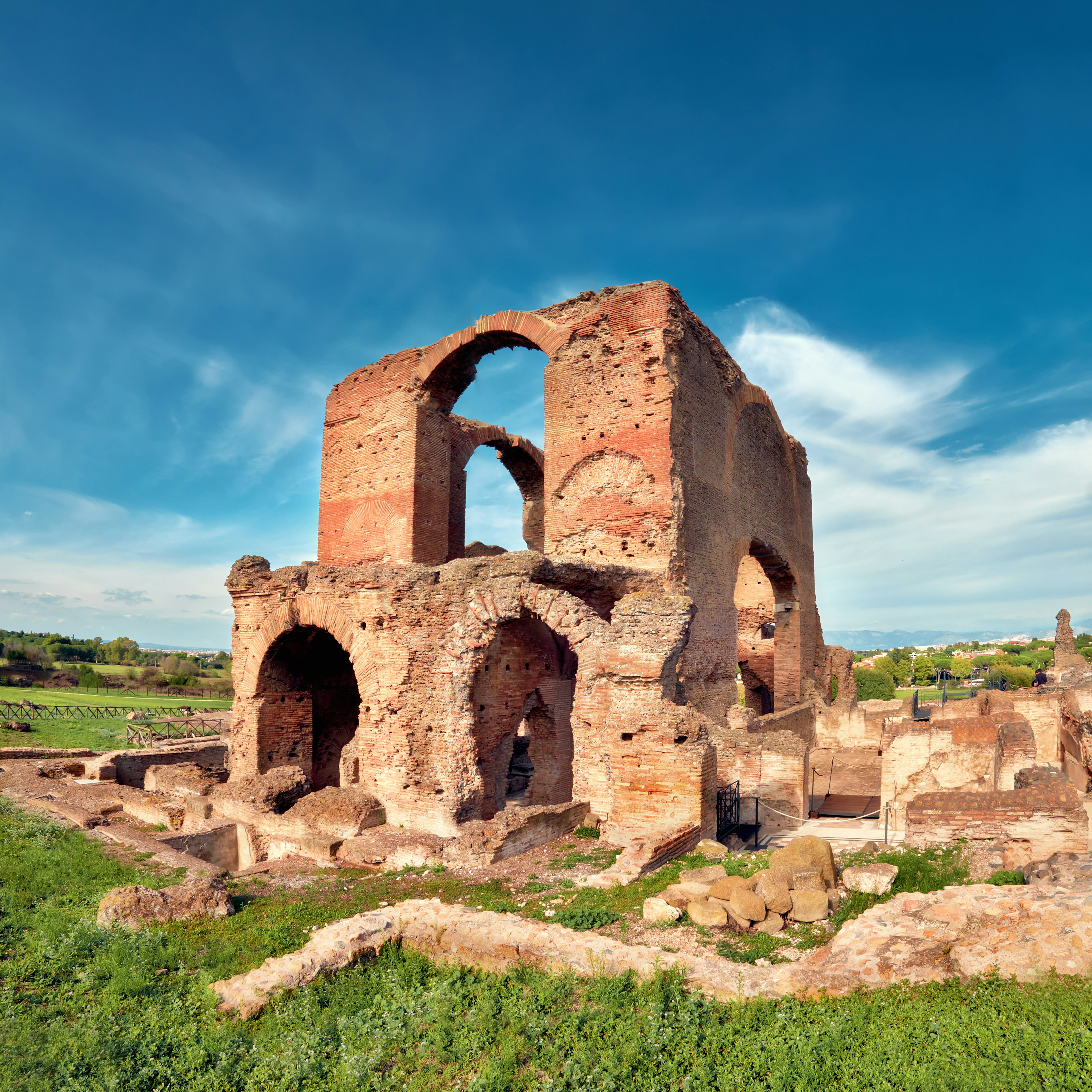 Arches in a section of ruins from the ancient Villa dei Quintili, along the Appian Way in Rome