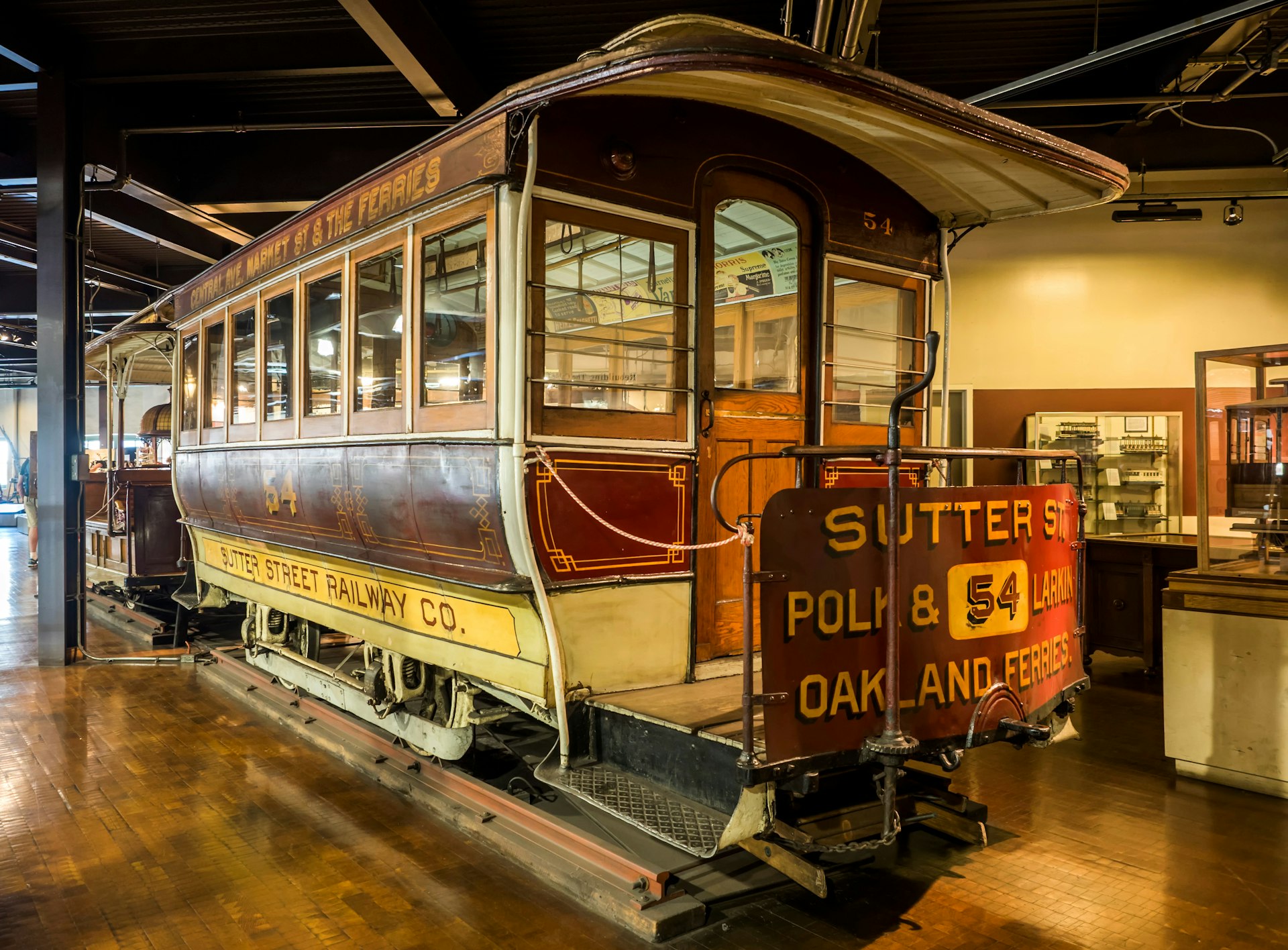 A vintage cable car inside San Francisco's Cable Car Museum 