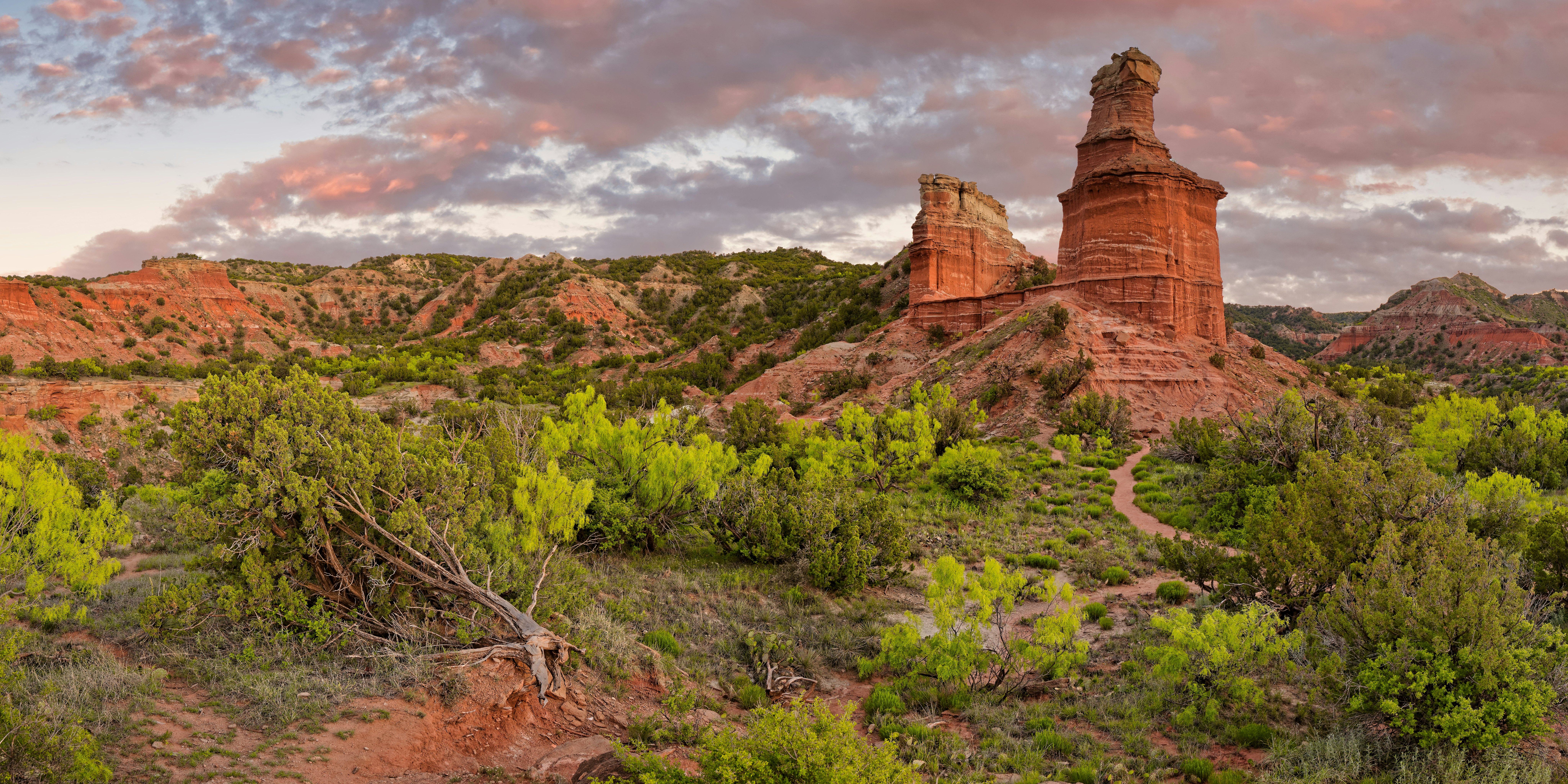 Sunset over Lighthouse Rock in Palo Duro Canyon State Park.