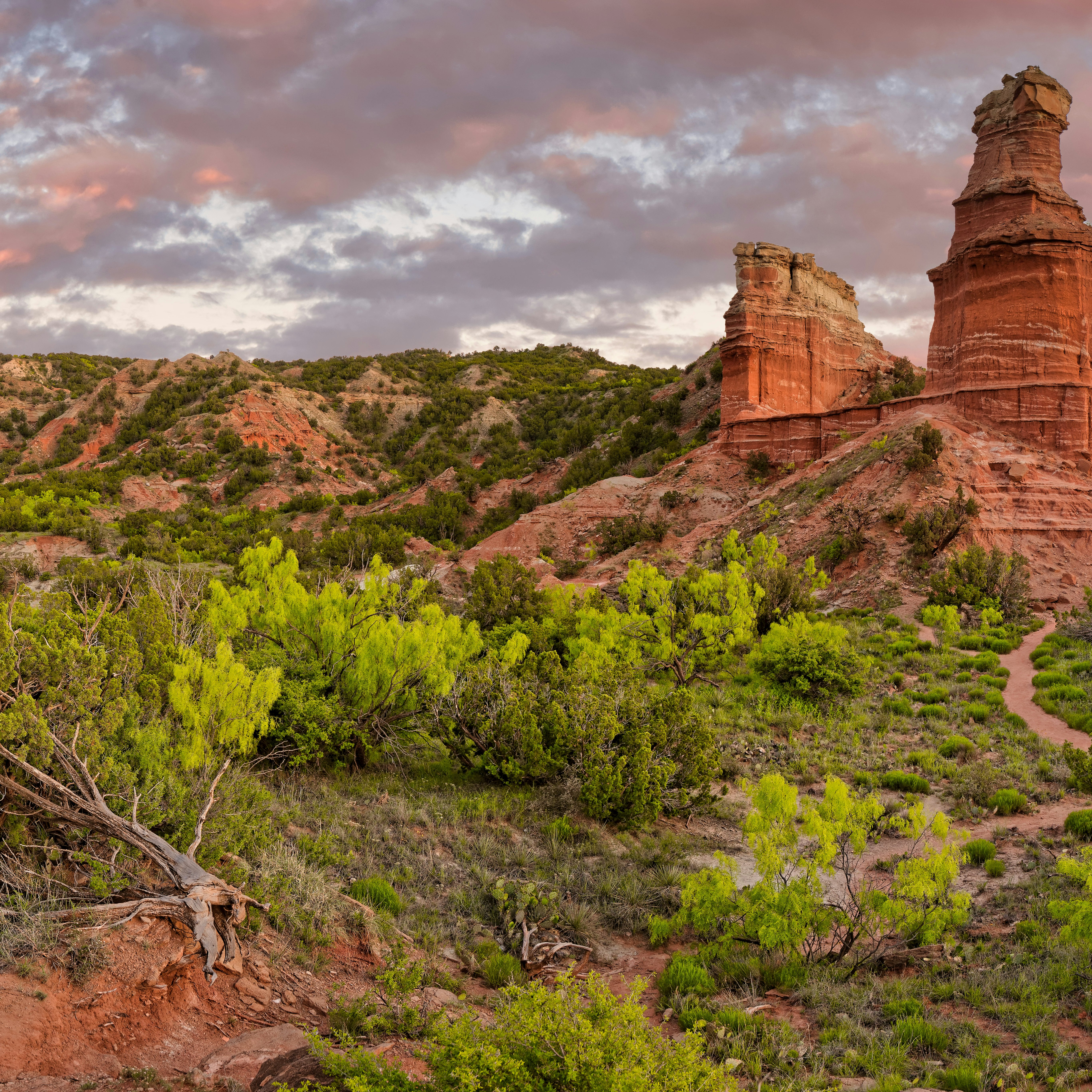 Sunset over Lighthouse Rock in Palo Duro Canyon State Park.