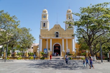 CIUDAD DEL CARMEN / MEXICO - DECEMBER 2015: Central square in colonial historic centre of Ciudad del Carmen town, Campeche, Mexico