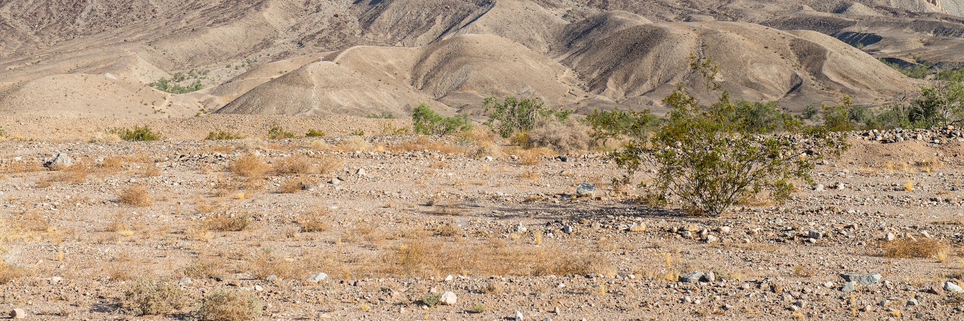 landscape, mountains by the road from Mexicali to Tijuana, in the Baja peninsula, MEXICO on a sunny morning, and a blue sky.