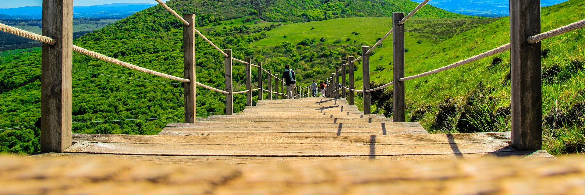 Stairs leading down towards Puy de Dome volcano.