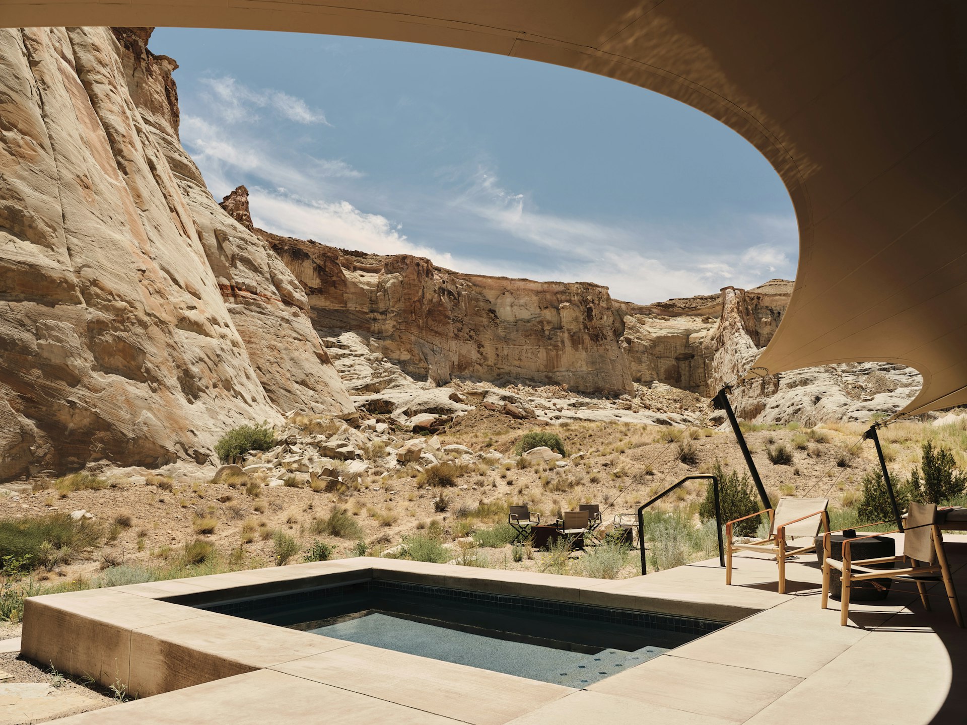 A plunge pool on the edge of rocky desert