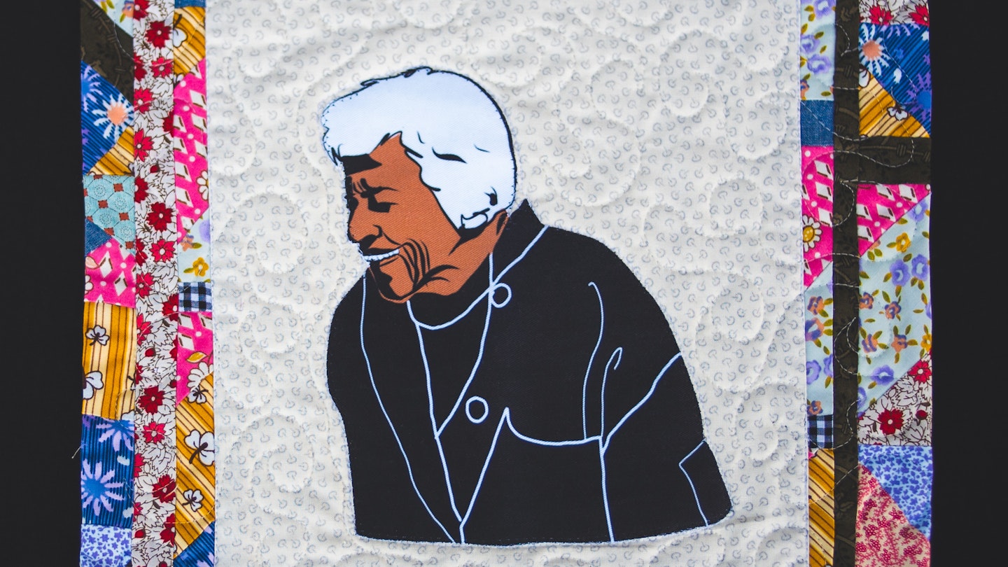Quilt square depiction of Chef Leah Chase 