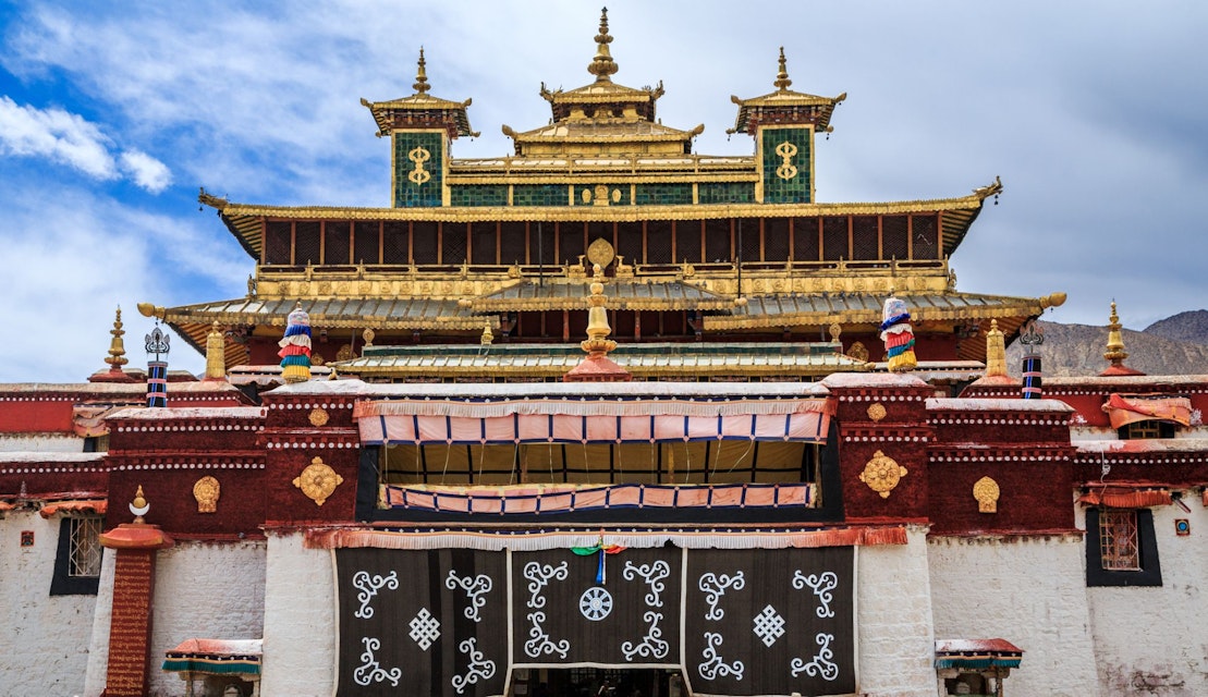 The main assembly hall of Samye Monastery in Dranang county, Shannan (Lhoka) Prefecture, Tibet, China. Samye Monastery (Samye Gompa) is the first buddhist monastery built in Tibet, established in 763 AD under the patronage of Tibetan king Trisong Detsen.