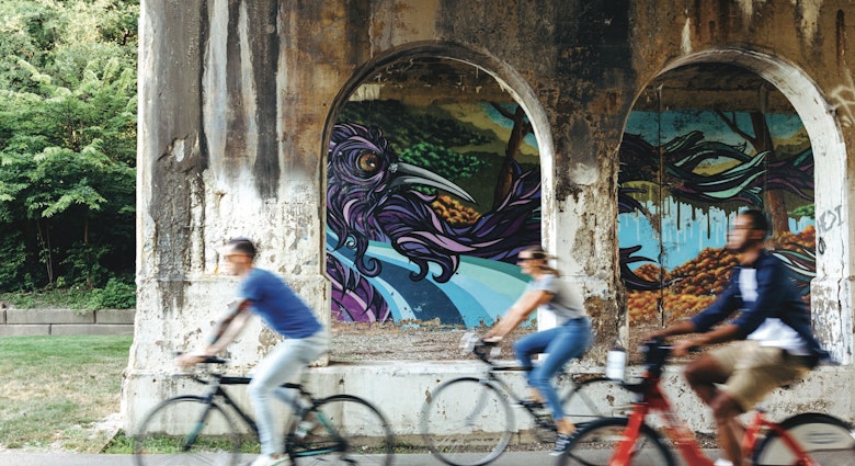 Cyclists on Dequindre Cut Detroit