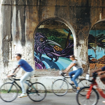 Cyclists on Dequindre Cut Detroit