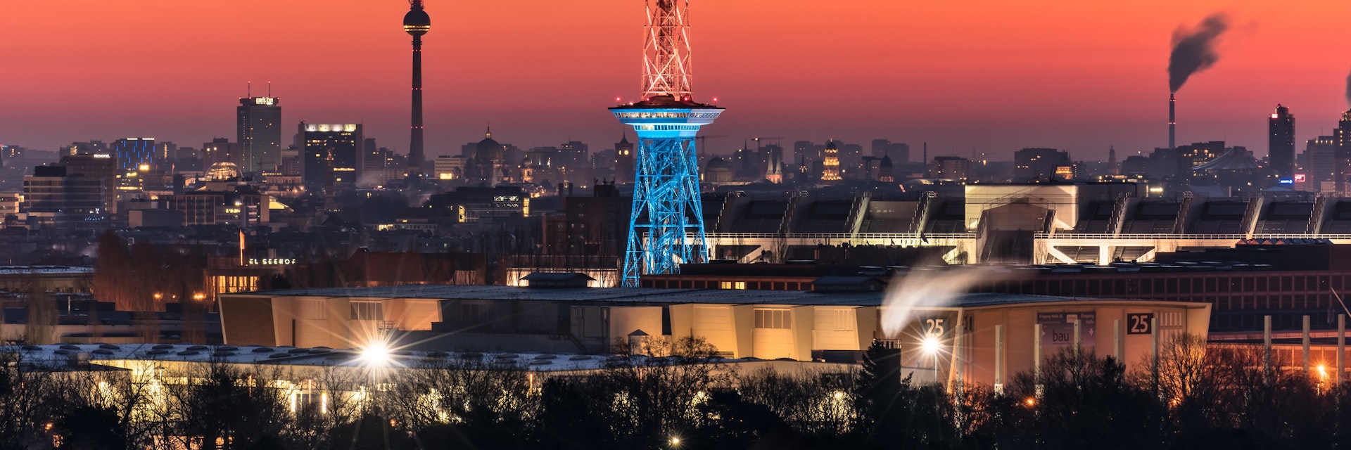 Berlin skyline before sunrise
Cityscape Berlin, Germany, Europe - stock photo

Funkturm is pictured in foreground at center