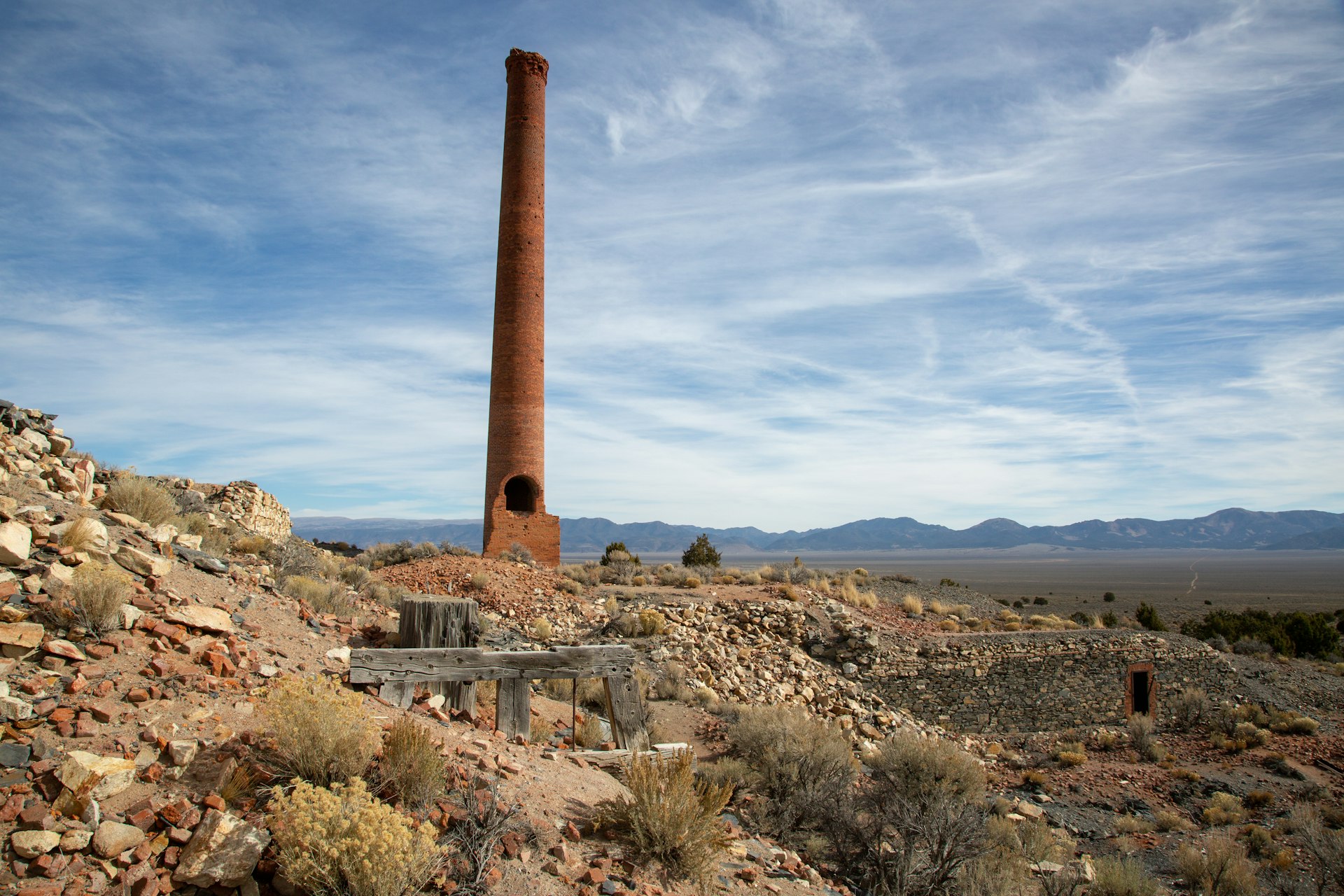 Abandoned smoke stack in Belmont, Nevada