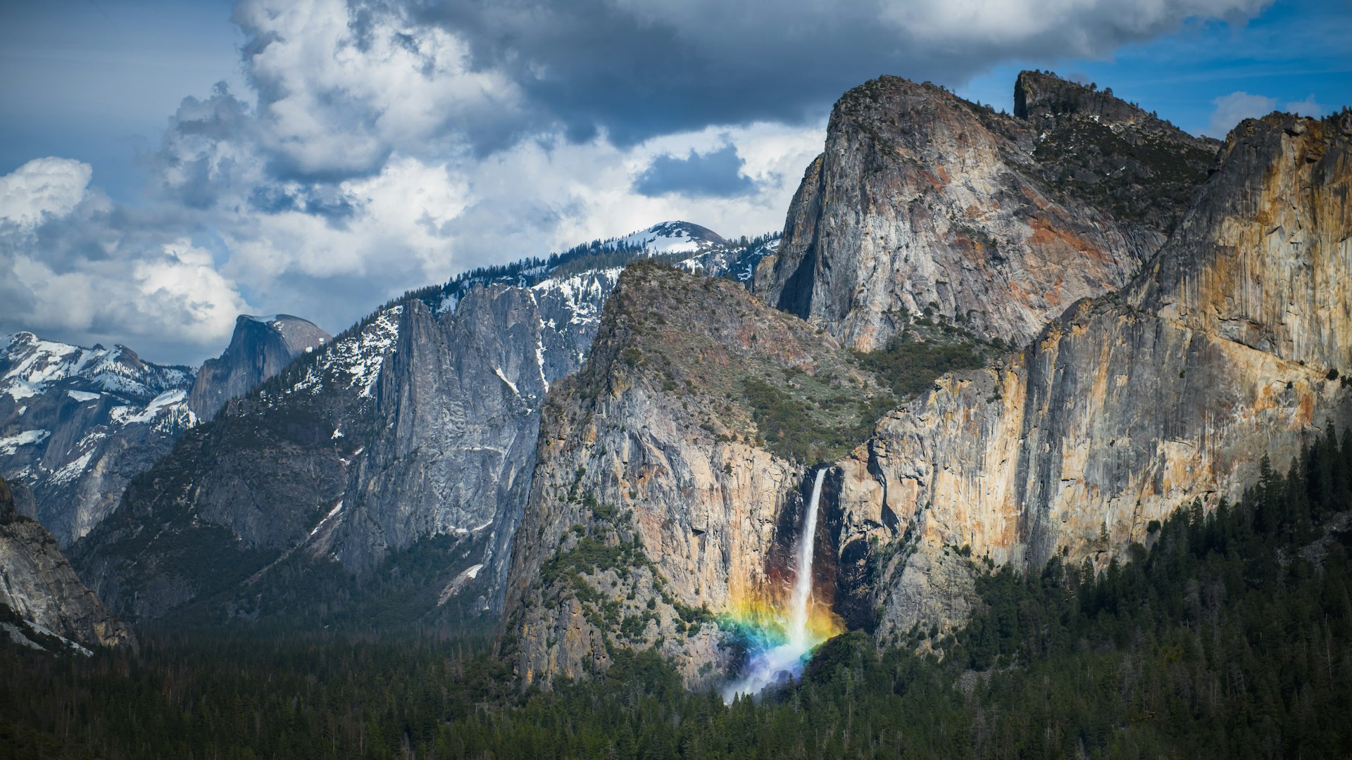 A rainbow just off Bridal Veil Falls in California's Yosemite National Park
