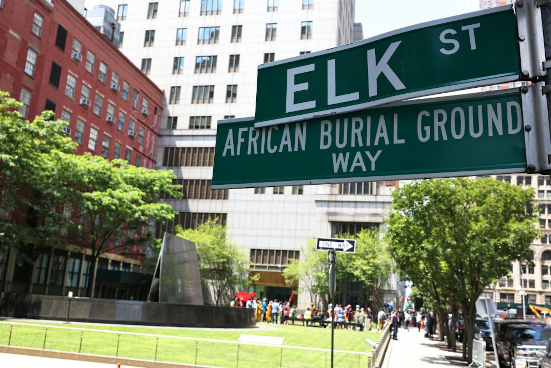 Street sign reading African Burial Ground Way