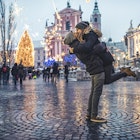 A young couple in Ljubljana at Christmas