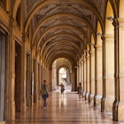 The porticoes of Via Farini, Bologna, Italy