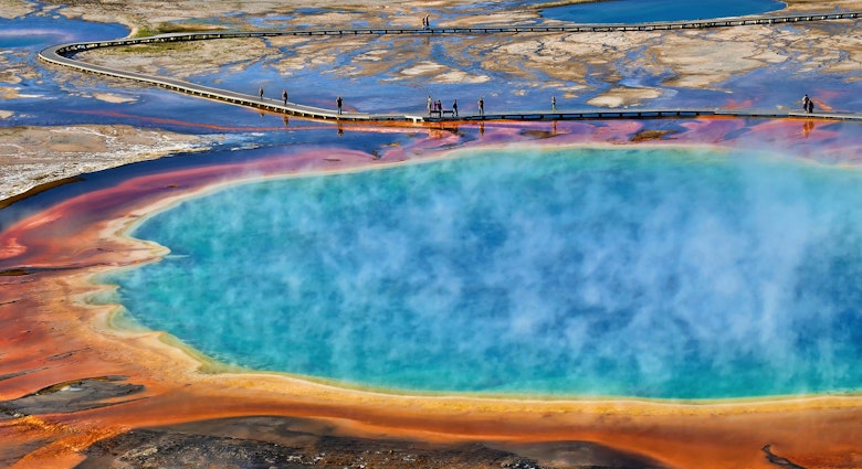 Aeriel view of Grand Prismatic Spring, Yellowstone National Park, Wyoming, USA