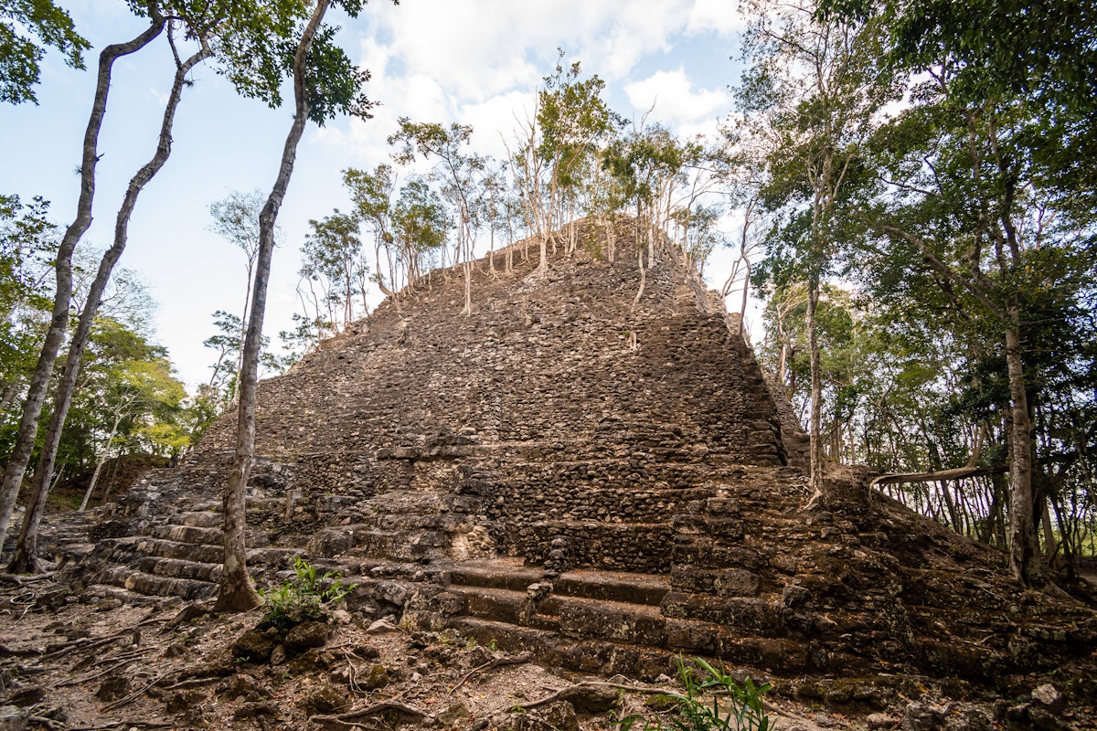 Ruins of an ancient maya pyramid (La Danta) deep in the Guatamalan jungle. Trees growing on the structure. Shot in El Mirador national park in Northern Guatemala. ; Shutterstock ID 1711358266; your: Bridget Brown; gl: 65050; netsuite: Online Editorial; full: POI Image Update