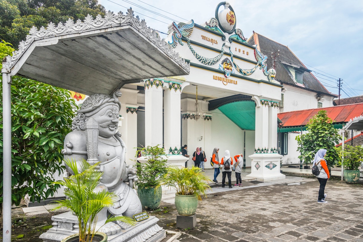 Dwarapala guardian statue at Donopratono gate of the Kraton Ngayogyakarta Hadiningrat, the palace of the Yogyakarta Sultanate, Central Java, Indonesia, January 14, 2018