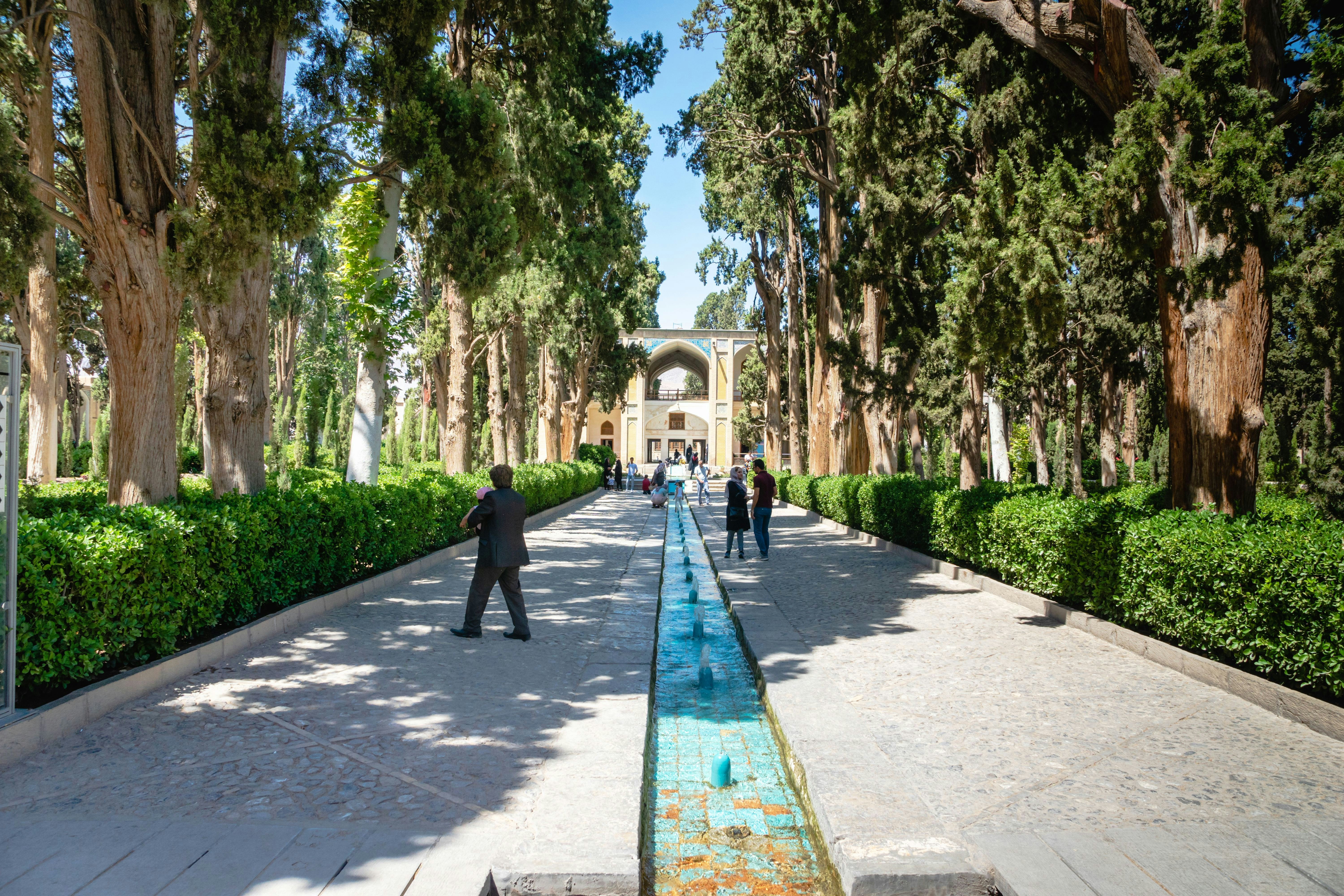 Kashan, Iran - June 2018: Fin Garden in Kashan, Iran and visitors - Fin Garden is one of the most famous royal gardens in Iran.
