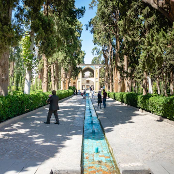 Kashan, Iran - June 2018: Fin Garden in Kashan, Iran and visitors - Fin Garden is one of the most famous royal gardens in Iran.