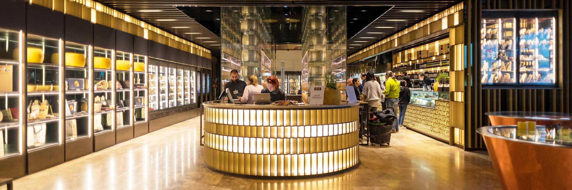 BOLOGNA, ITALY - CIRCA DECEMBER, 2017: Parmiggiano Reggiano store inside Fico Eataly World, located in Bologna, is the largest agrofood park in the world. Internal view.; Shutterstock ID 768732697; your: Bridget Brown; gl: 65050; netsuite: Online Editorial; full: POI Image Update