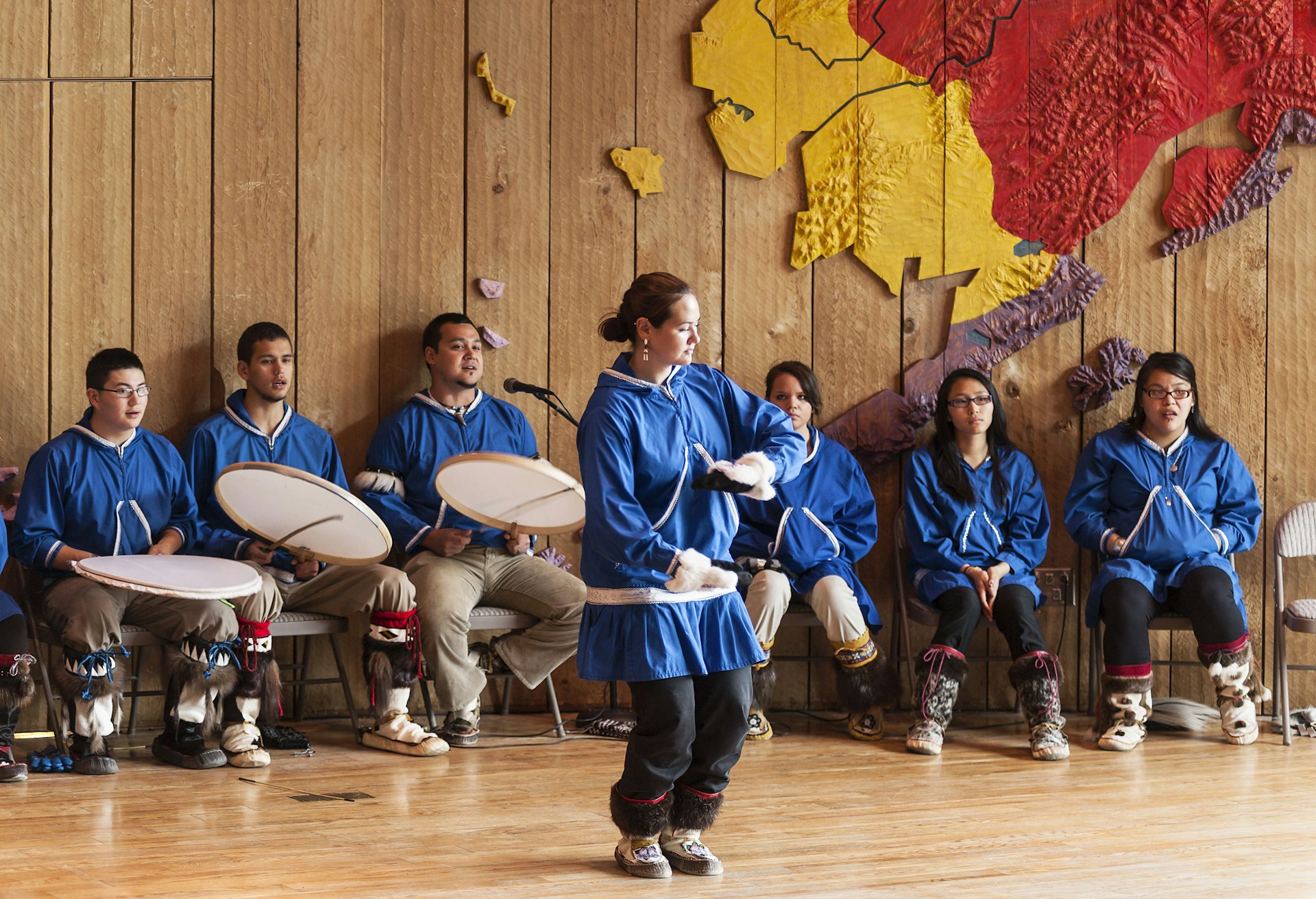 Alaska Native youths demonstrating traditional dance