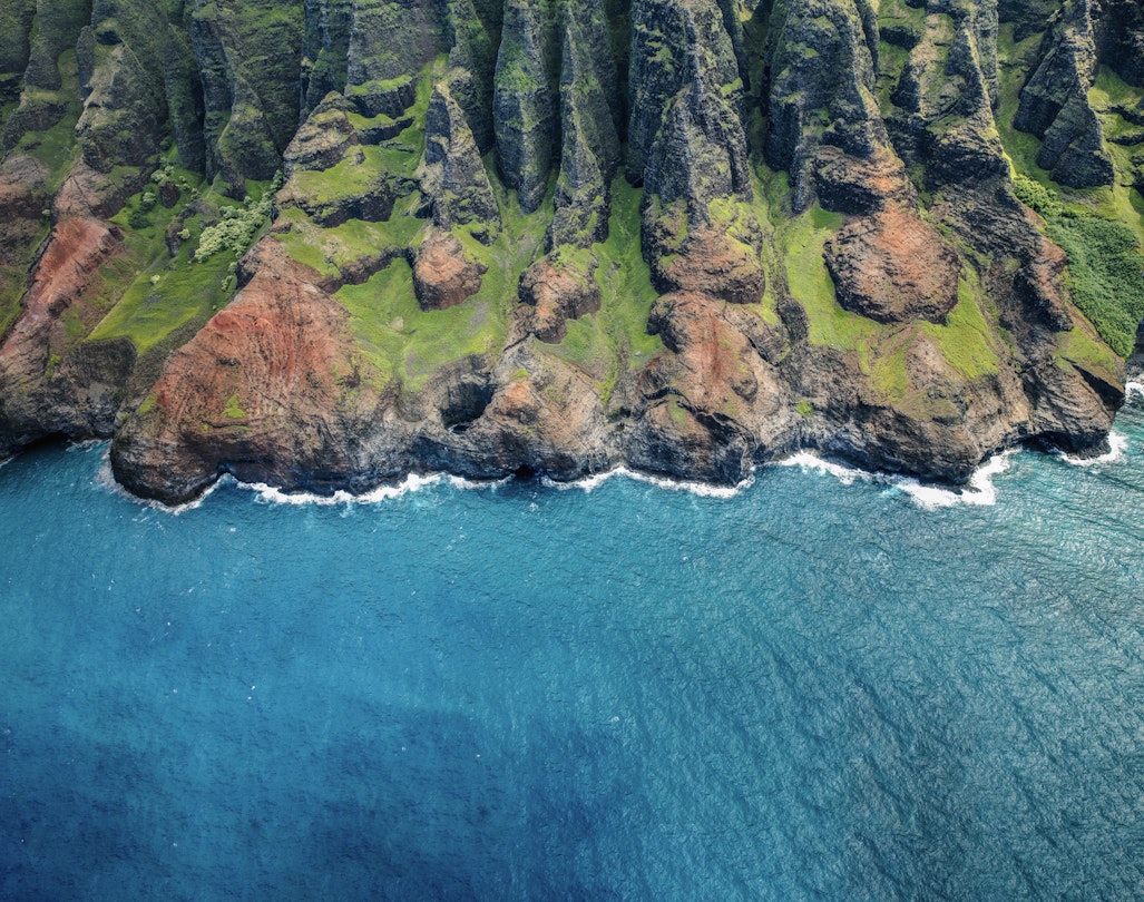 Kauai coastline from above.
