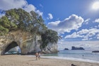 The rock formation know as Cathedral Cove on the coromandel Peninsula,tourist destination which became famous because of a movie film location,north island,New Zealand
