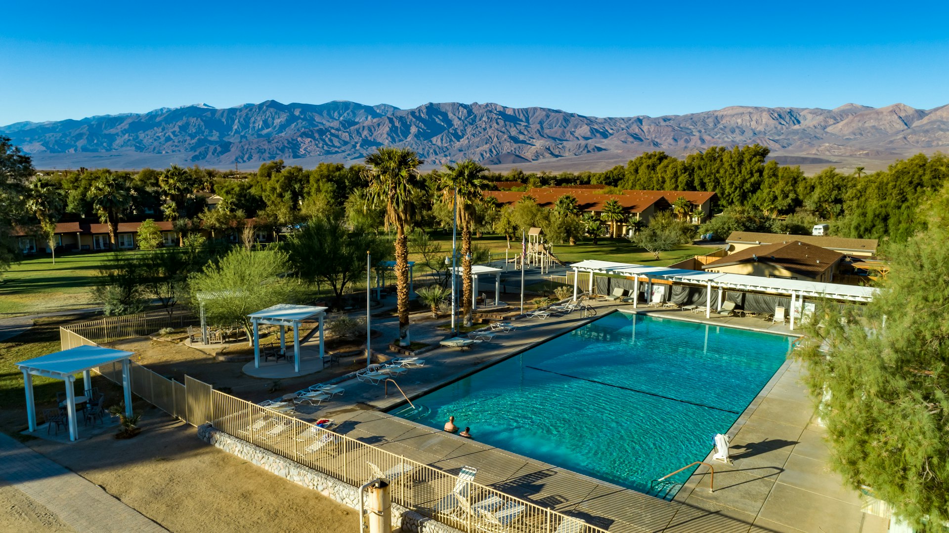 An overview of the pool at The Ranch at Death Valley, California 