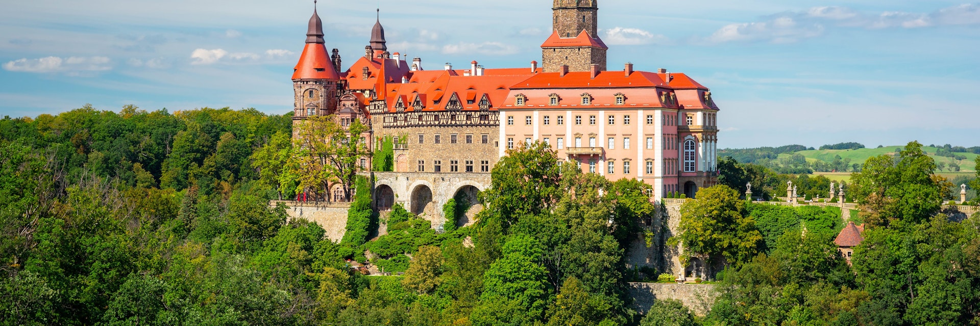 Wałbrzych, Poland - September 8, 2020: Beautiful architecture of the Książ Castle in Lower Silesia, Poland.; Shutterstock ID 1828256156; your: Bridget Brown; gl: 65050; netsuite: Online Editorial; full: POI Image Update