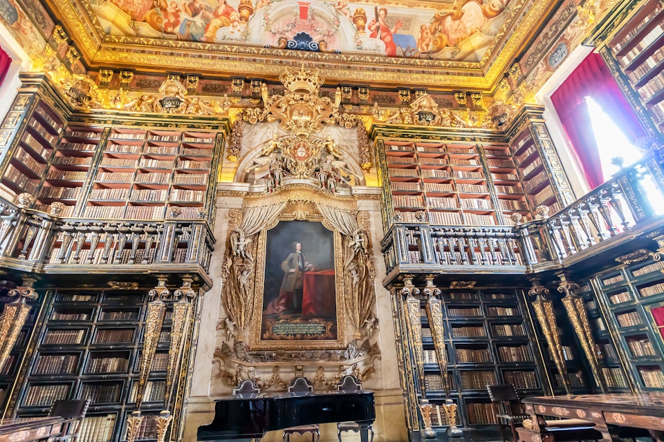 Coimbra, Portugal - July 16, 2019: The Johannine Library (Portuguese: Biblioteca Joanina) is a Baroque library situated in the heights of the historic centre of the University of Coimbra University