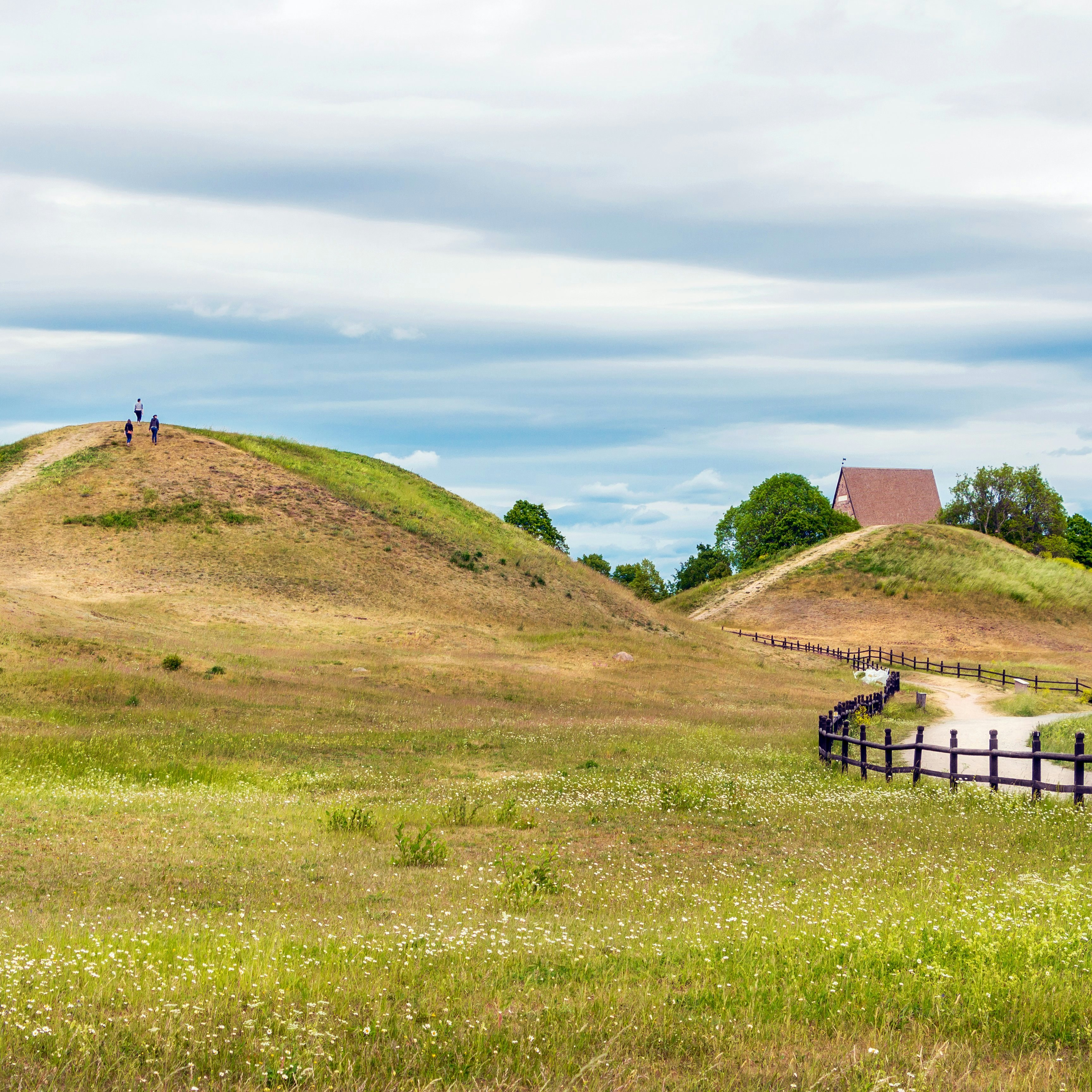 Royal Mounds - large barrows located in Gamla Uppsala village, Uppland, Sweden (70 km from Stockholm).  Beautiful Viking graves covered by grass. Gamla Uppsala is area rich in archaeological remains.; Shutterstock ID 1138429115; your: Bridget Brown; gl: 65050; netsuite: Online Editorial; full: POI Image Update