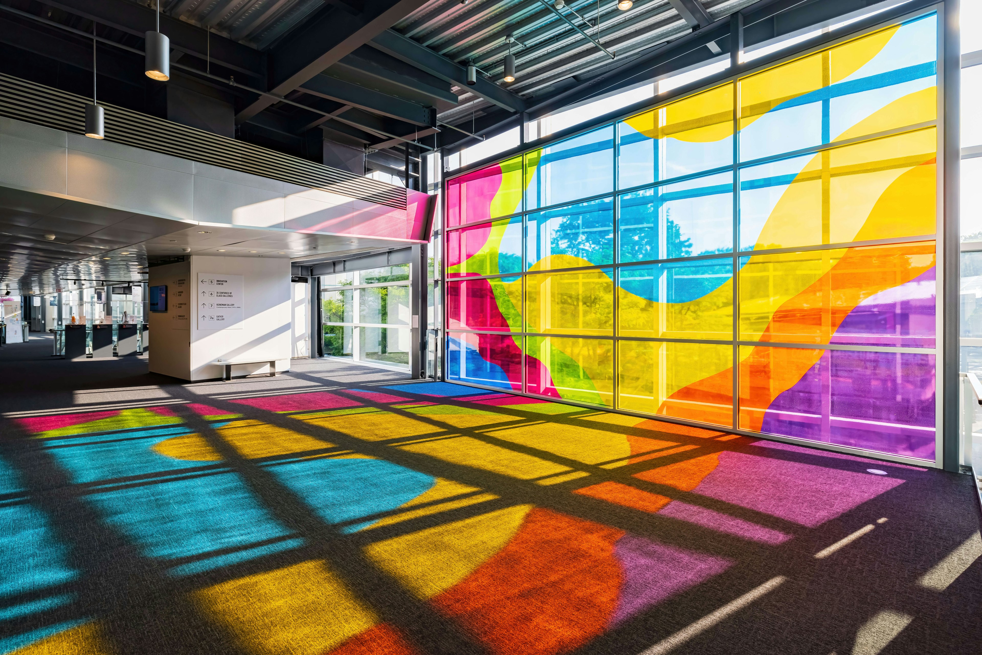 Interior view of the colorful glass at Corning Museum of Glass in Corning, New York