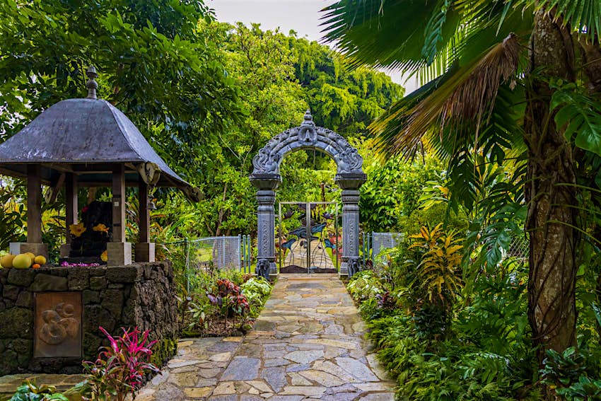 The entrance to the Hindu Monastery on Kauai Island, Hawaii