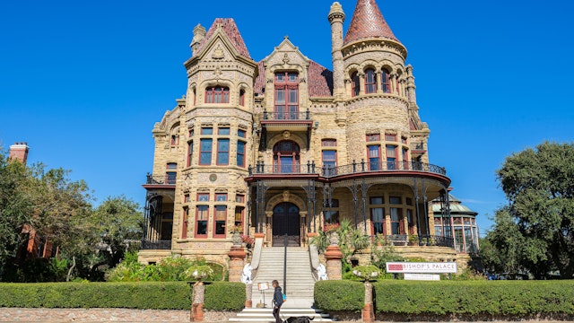 Galveston, Texas USA - November 3, 2019: The famous Bishop's Palace was built by Colonel Walter Gresham and architect Nicholas Clayton designed in the classic Victorian renaissance style.