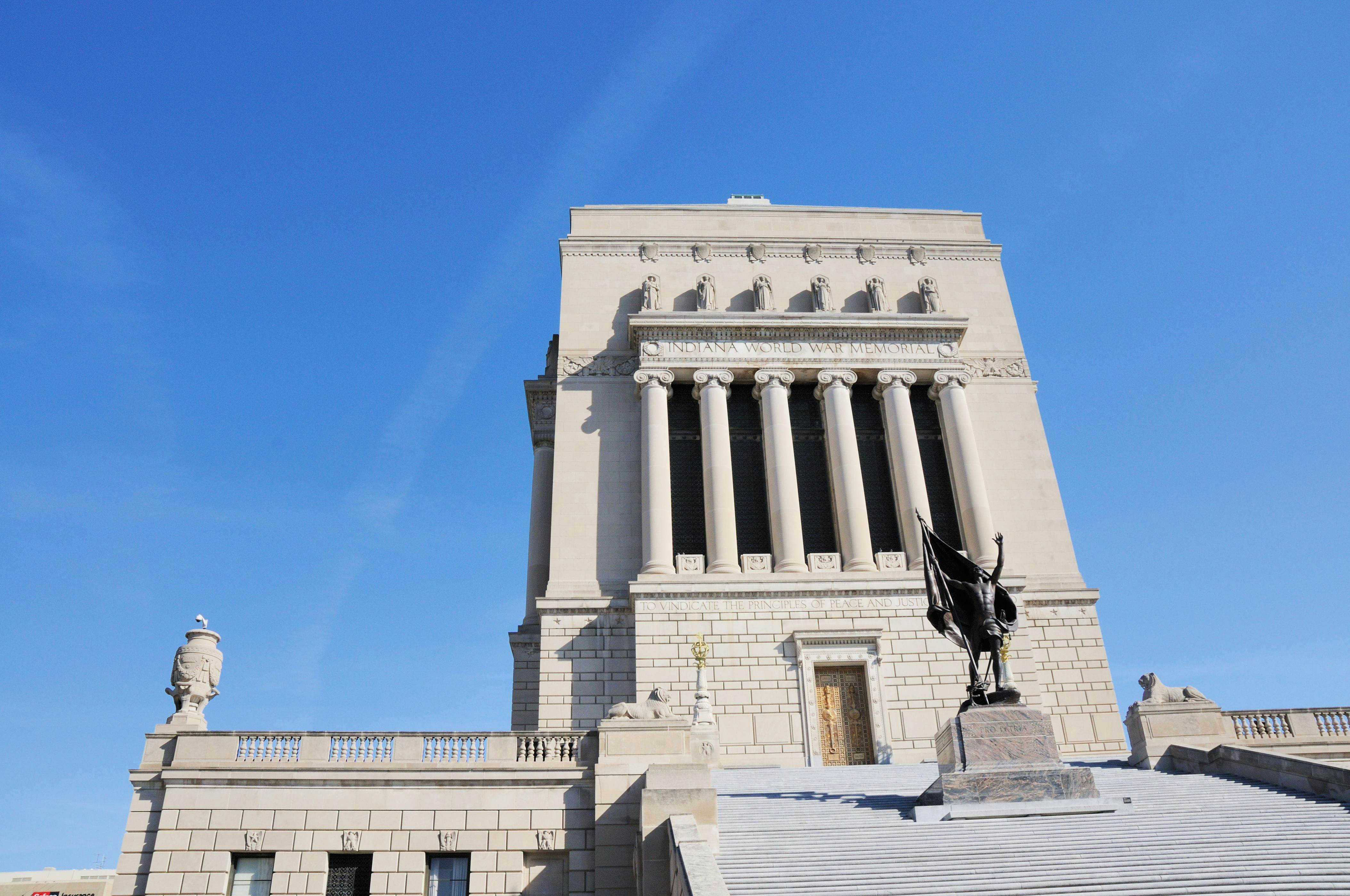 "View of the Indiana World War Memorial from the South.  Indiana War Memorial

Indianapolis, Indiana.  RAW source image processed with Nikon Capture NX version 1.3Link to more information on the memorial's history:  http://www.in.gov/iwm/2333.htmSome of My Personal Collections:"