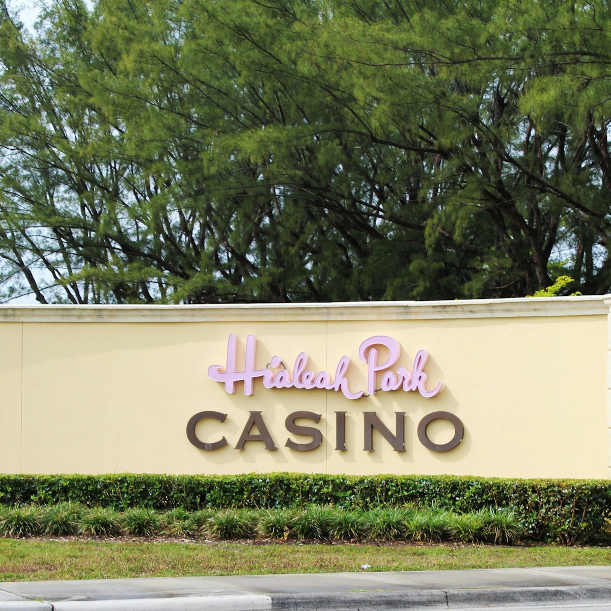 Hialeah, Fl, USA: April 2021: Outdoor sign for Hialeah Park Casino. ; Shutterstock ID 1958803822; your: Bridget Brown; gl: 65050; netsuite: Online Editorial; full: POI Image Update