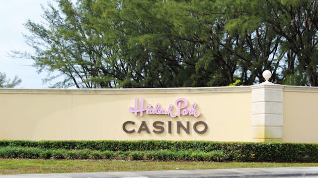Hialeah, Fl, USA: April 2021: Outdoor sign for Hialeah Park Casino. ; Shutterstock ID 1958803822; your: Bridget Brown; gl: 65050; netsuite: Online Editorial; full: POI Image Update