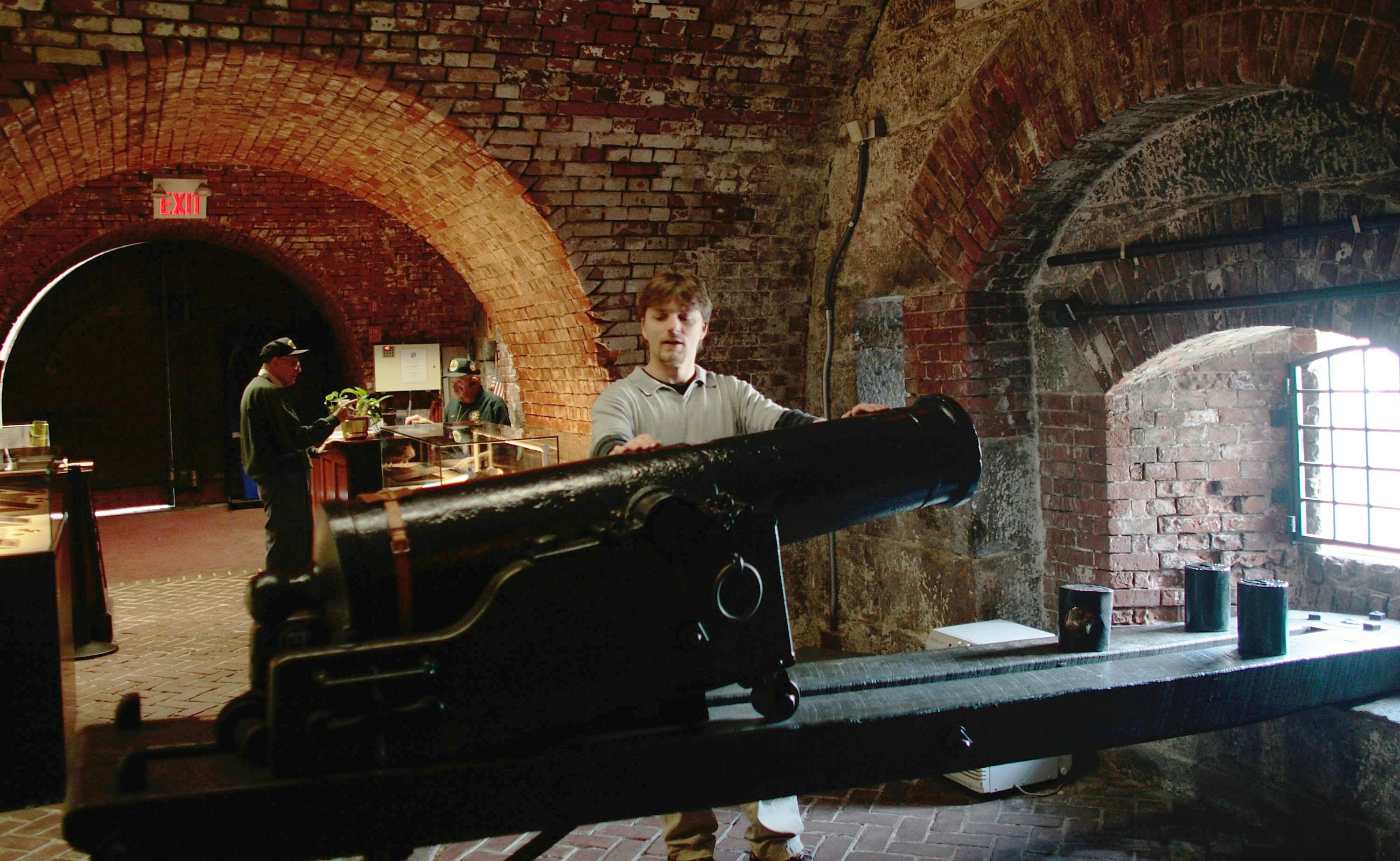NEW YORK - MARCH 27:  Justin Batt, museum technician, looks over a 19th century cannon in the museum at Fort Hamilton, New York City's only active-duty military base, on March 27, 2009 in the Brooklyn borough of New York City.  Fort Hamilton is one of the oldest military bases in the country, and has over two hundred active duty military along with their families, many of them living in base housing. Built in the early 19th century, Fort Hamilton stands at the site on the Verrazano Narrows where the British first landed to face George Washington's army at the beginning of the American Revolution. Military recruiters currently often use the garrison to funnel through new enlisted recruits from the New York metropolitan area to complete their paperwork and medical tests prior to leaving for basic training and their first assignment in active duty.  (Photo by Chris Hondros/Getty Images)
Harbor Defense Museum


