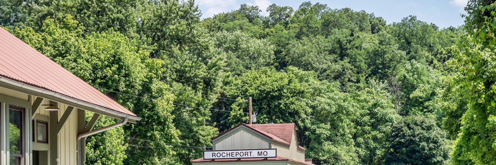 ROCHEPORT, MO, USA - AUGUST 1, 2015: Cyclists at Rocheport station on Katy Trail (237 mile bike trail stretching across most of the state of Missouri converted from abandoned railroad); 
Katy Trail State Park

 Shutterstock ID 353060654; your: Bridget Brown; gl: 65050; netsuite: Online Editorial; full: POI Image Update