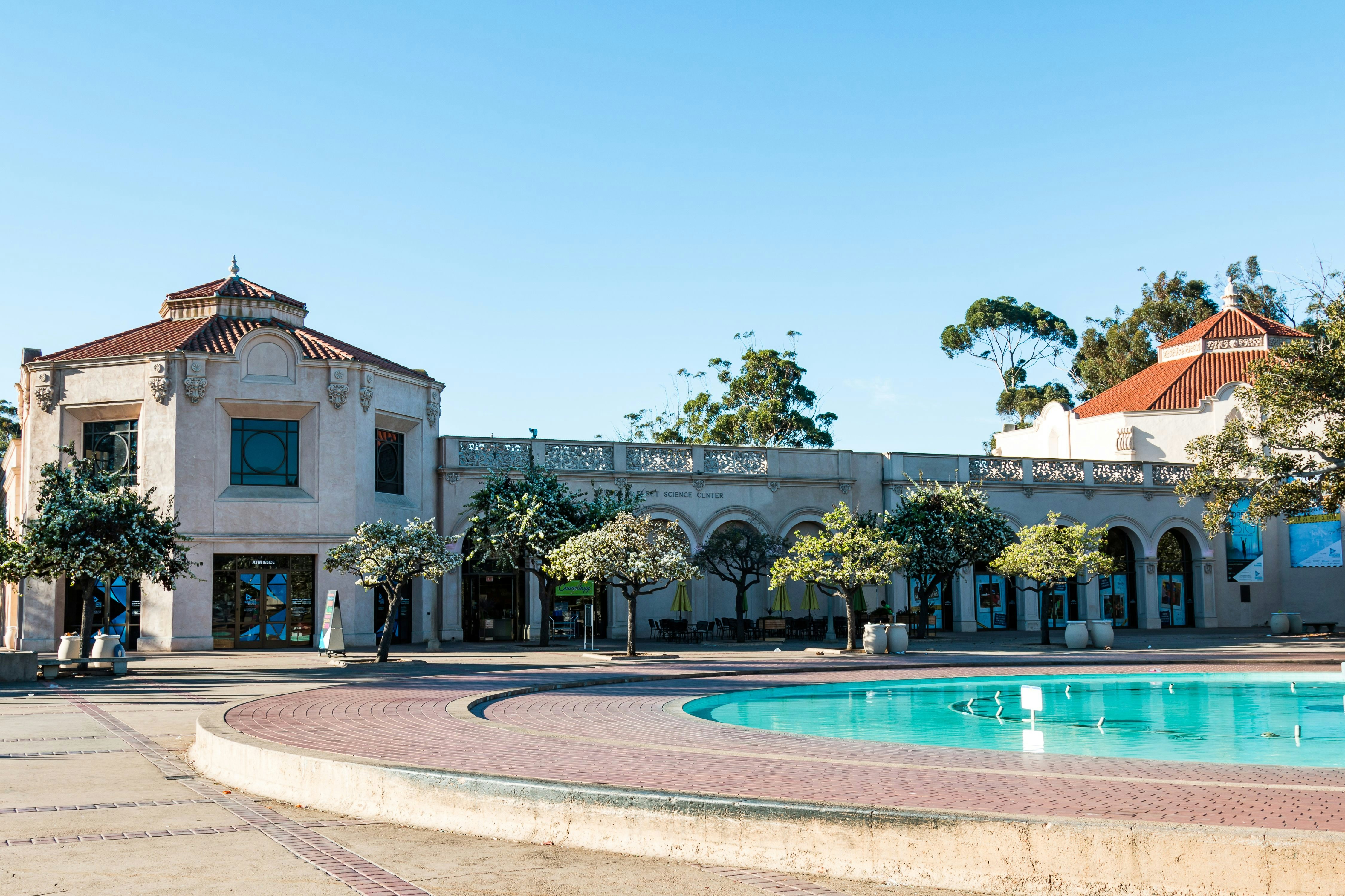 SAN DIEGO, CALIFORNIA - FEBRUARY 17, 2018: The Fleet Science Center, a science museum and planetarium, along with the historic Bea Evenson fountain, both located in Balboa Park, an urban city park.; Shutterstock ID 1027097284; your: Bridget Brown; gl: 65050; netsuite: Online Editorial; full: POI Image Update