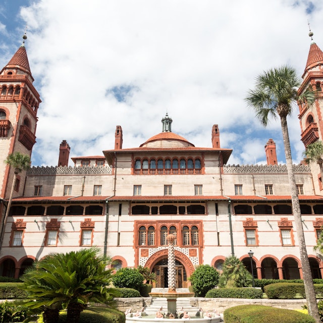 Ornate tower and details of Ponce de Leon hotel now Flagler college built Henry Flagler in St Augustine Florida;
Hotel Ponce de León
Shutterstock ID 119260024; your: Bridget Brown; gl: 65050; netsuite: Online Editorial; full: POI Image Update