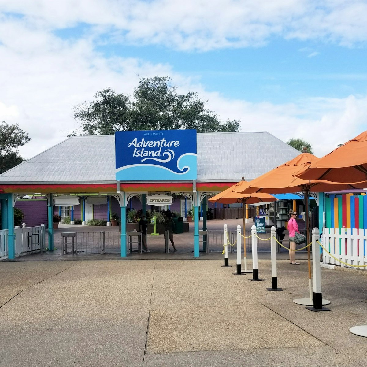 Tampa, Florida, U.S.A - November 4, 2021 - The empty front entrance at Adventure Island Water Park; Shutterstock ID 2091524860; your: Bridget Brown; gl: 65050; netsuite: Online Editorial; full: POI Image Update
