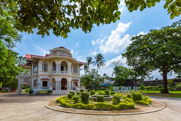 Iloilo, Philippines - 9 Aug 2019: Molo Mansion was built in 1926 in Iloilo Province of the Philippines. It is a residential turned museum and is defined by its American Colonial architecture.