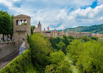 The beautiful medieval and artistic city in Marche region, central Italy. Here a view of historical center.