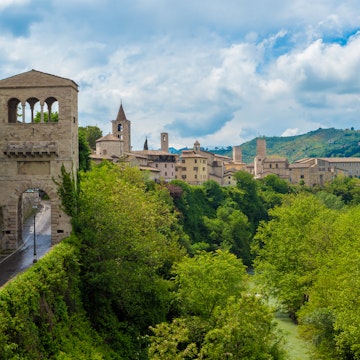 The beautiful medieval and artistic city in Marche region, central Italy. Here a view of historical center.